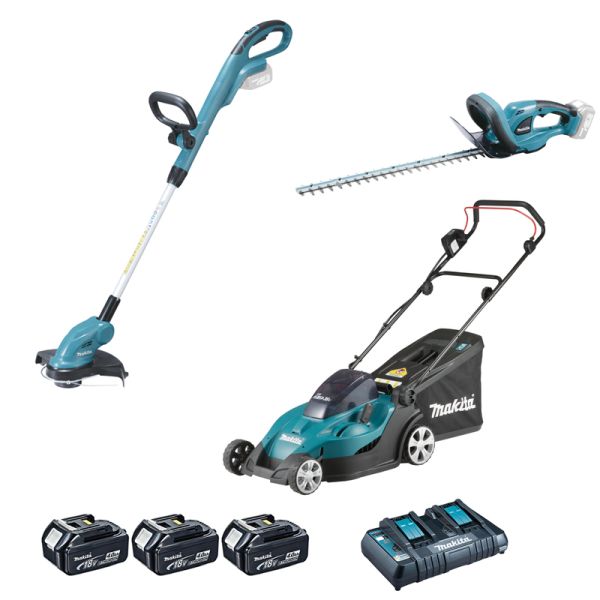 Makita Garten Super Set DLM431+ DUR181+ DUH523 3x 4Ah - Akku Rasenmäher Rasentrimmer Heckenschere