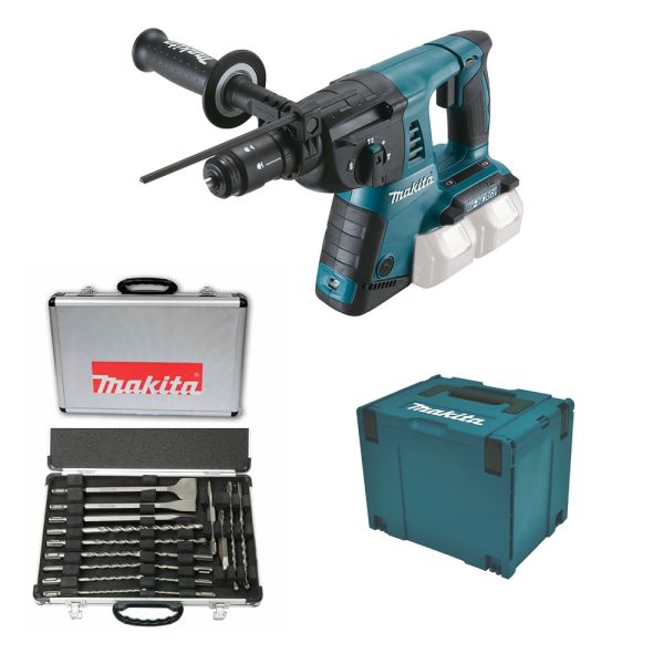 Makita DHR264ZJ 2 x 18 V + Bohrer und Meißelset 17 tlg. - Akku Bohrhammer