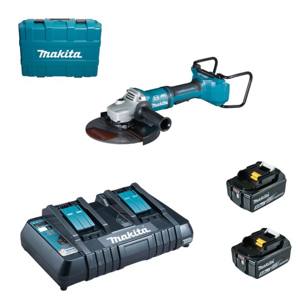 Makita DGA900PT2 2 x 5,0Ah + Doppellader DC18RD - Akku Winkelschleifer 2x18 V 230 mm