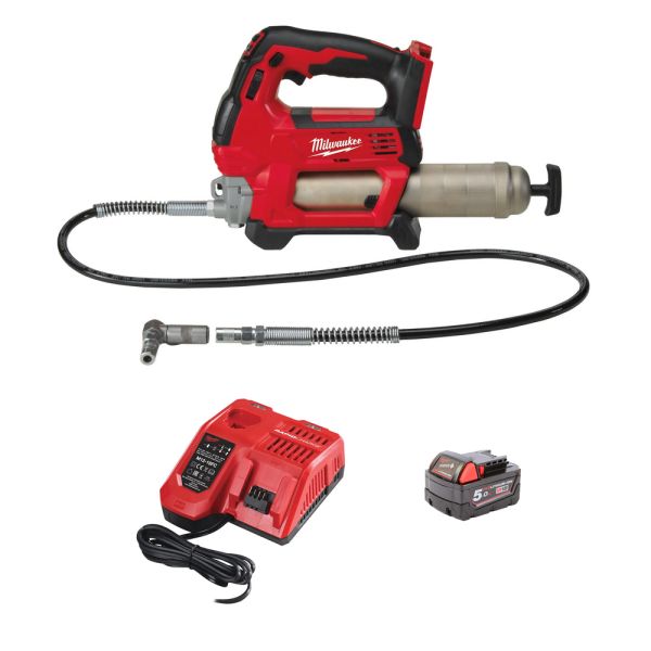 Milwaukee M18 GG-501 1 x 5,0 Ah + Ladegerät im Karton - Akku Fettpresse 18V