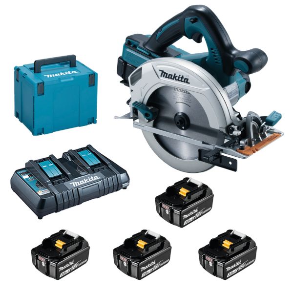 Makita DHS710PJ4J 4 x 3,0 Ah + Doppellader DC18RD - Akku Handkreissäge 2 x 18 V