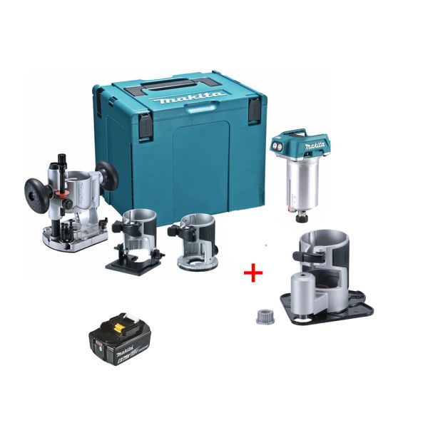Makita DRT50G1JX3 1 x 6,0 Ah ohne Lader inkl. Grundplatte / Versatz - Akku Multifunktionsfräse 18 V