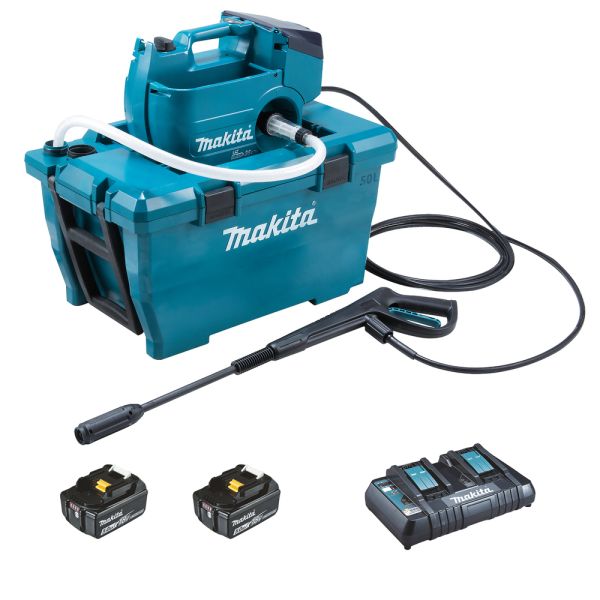 Makita DHW080PT2K 2 x Akku 5,0 Ah + Doppellader - Akku Hochdruckreiniger 2x18V