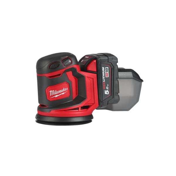 Milwaukee M18 BOS125-502 2 x 5,0 Ah + Lader im Karton - Akku Exzenterschleifer 18 V