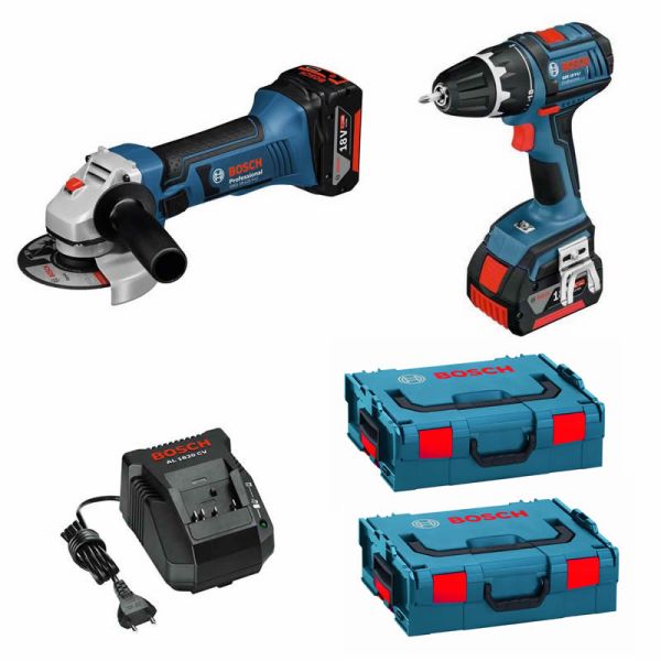 Bosch GWS 18-125 V-LI + GSR 18 V-LI 2 x 4,0 Ah + L-Boxx - Akku Set