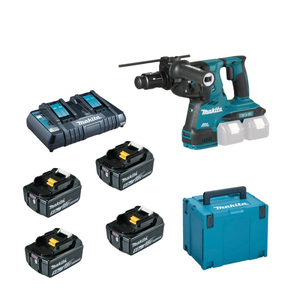 Makita DHR281PT4J 4 x 5,0 Ah + Doppellader DC18RD - Akku Kombihammer 28 mm mit Wechselfutter