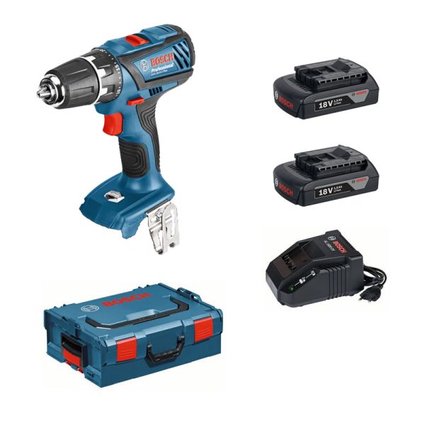 Bosch GSR 18-2-LI Plus 2 x 1,5 Ah + AL1820 in L-BOXX - Akkuschrauber 18 V