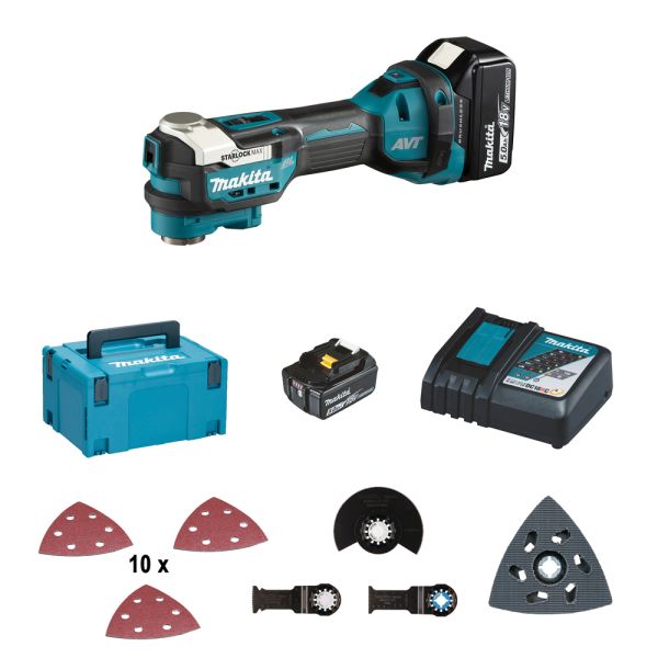 Makita DTM52RTJX1 2 x 5,0 Ah + Ladegerät + Zubehör - Akku Multifunktionswerkzeug 18 V