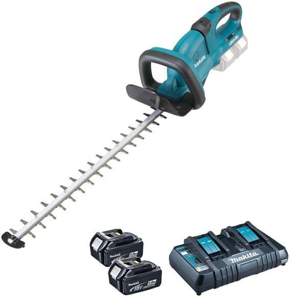 Makita DUH651PT2 2 x 5,0 Ah + Doppel-Schnellladegerät DC18RD - Akku Heckenschere 2 x 18 V