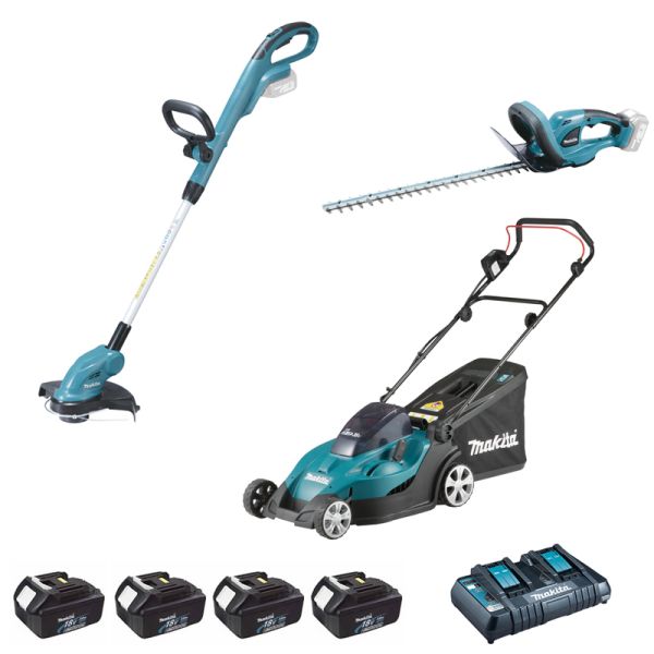 Makita Garten Super Set DLM431+ DUR181+ DUH523 4x 3Ah - Akku Rasenmäher Rasentrimmer Heckenschere