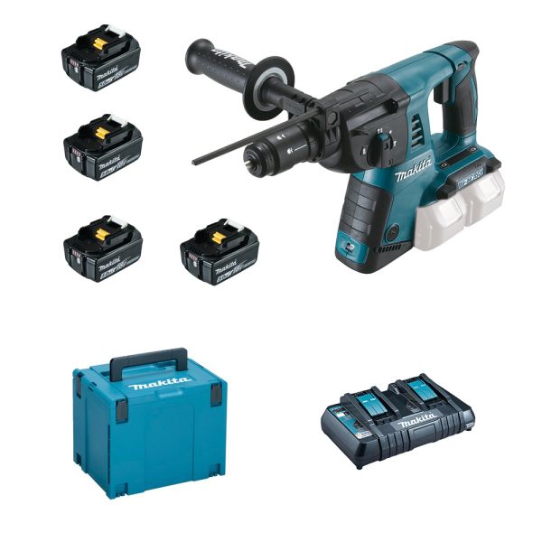 Makita DHR264PT4J 4 x 5,0 Ah + Doppellader - Akku Bohrhammer 2 x 18 V