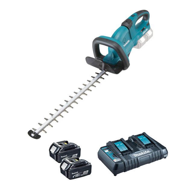 Makita DUH551RT 2 x 5,0 Ah + Doppel-Schnellladegerät DC18RD - Akku Heckenschere 2 x 18 V