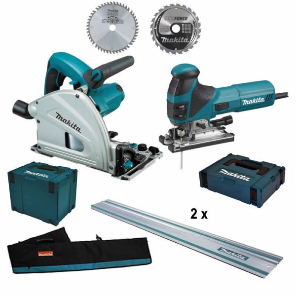 Makita Set MEU029J2 SP6000J + 4351FCTJ 2 x Schiene 2 x HM-Blatt + Tasche für Schienen