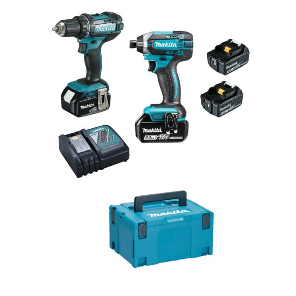 Makita Kit DLX2127TJ ( DDF482 + DTD152 ) 2 x 5,0 Ah Akkuschrauber / Schlagschrauber 18 V
