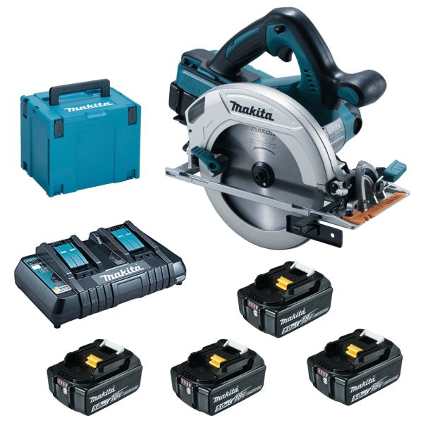 Makita DHS710PT4J 4 x 5,0 Ah + Doppellader DC18RD - Akku Handkreissäge 2 x 18 V