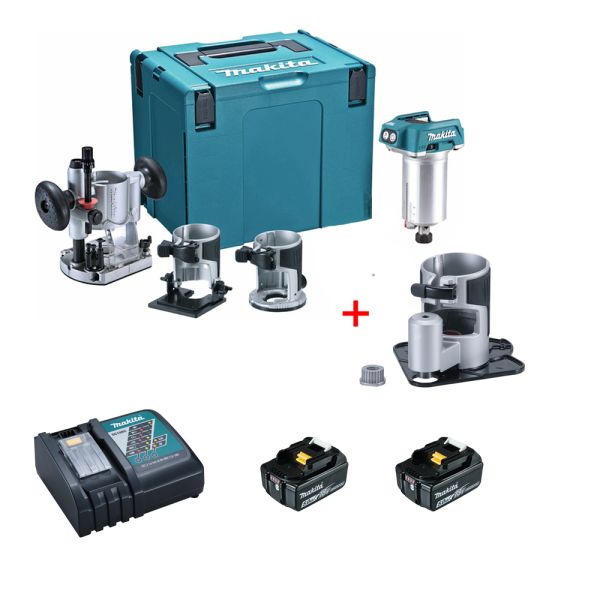 Makita DRT50RTJX3 inkl. Grundplatte mit Versatz - Akku Multifunktionsfräse 18 V