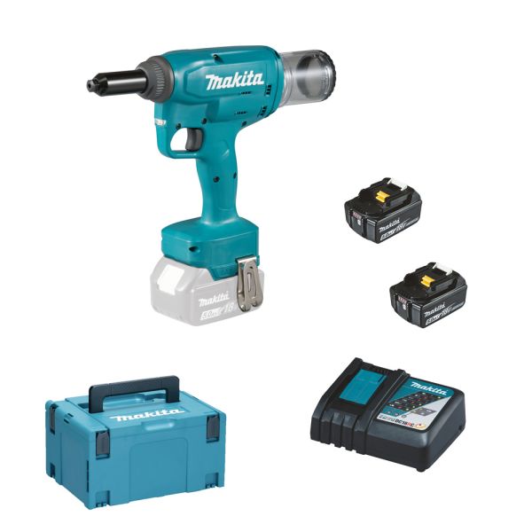 Makita DRV150RTJ 2 x 5,0 Ah + Ladegerät - Akku Blindnietsetzgerät 18V