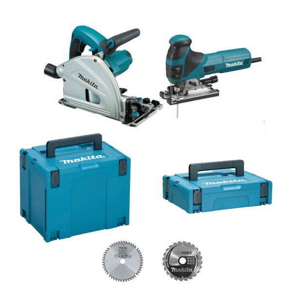 Makita Set MEU029J1 SP6000J + 4351FCTJ inkl. 2 x HM-Blatt Tauchsäge / Stichsäge