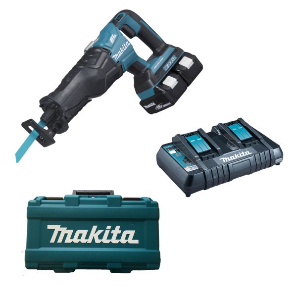 Makita DJR360 PJ2 2 x 3,0 Ah + Doppellader im Koffer - Akku Reciprosäge 2 x 18 V