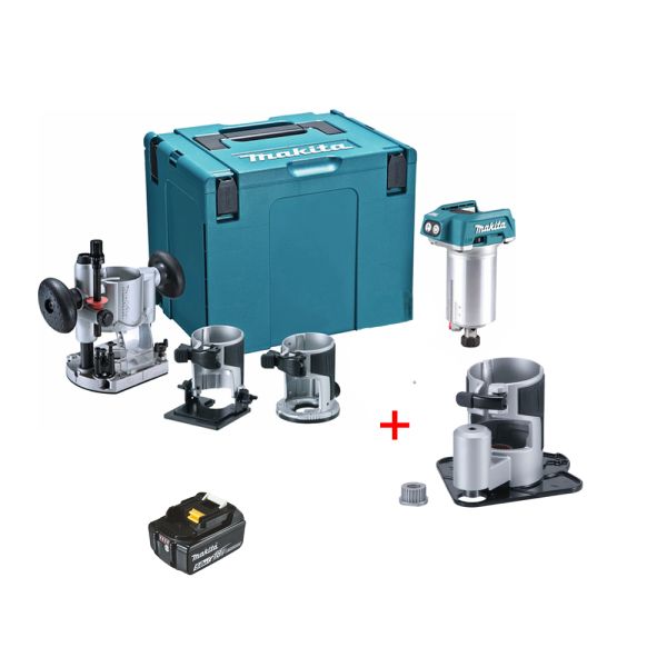 Makita DRT50T1JX3 1 x 5,0 Ah ohne Lader inkl. Grundplatte / Versatz - Akku Multifunktionsfräse 18 V