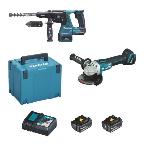 Makita Set DHR243 / DGA504 2 x 5,0 Ah - Akku Kombihammer + Winkelschleifer 18 V