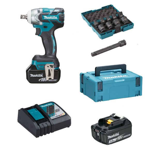 Makita DTW285RFJX 2 x 3,0 Ah inkl. Schlagnuss Set - Akku Schlagschrauber 18 V