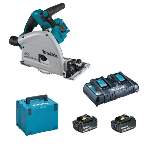 Makita DSP600PF2J 2 x 3,0 Ah + DC18RD - Akku Tauchsäge 2 x 18 V