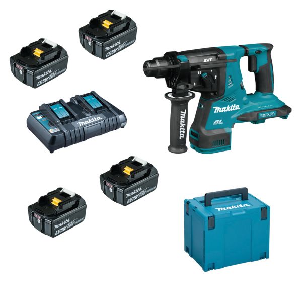 Makita DHR280PT4J 4 x 5,0 Ah + Doppellader DC18RD - Akku Kombihammer 28 mm 2 x 18 V