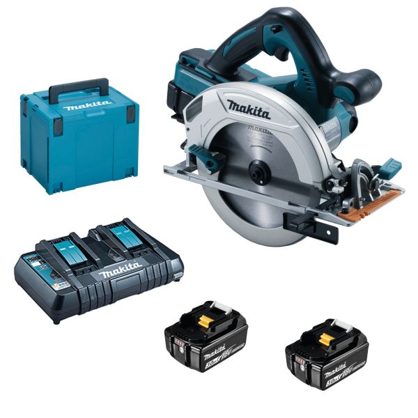 Makita DHS710PJ2J 2 x 3,0 Ah + Doppellader DC18RD - Akku Handkreissäge 2 x 18 V