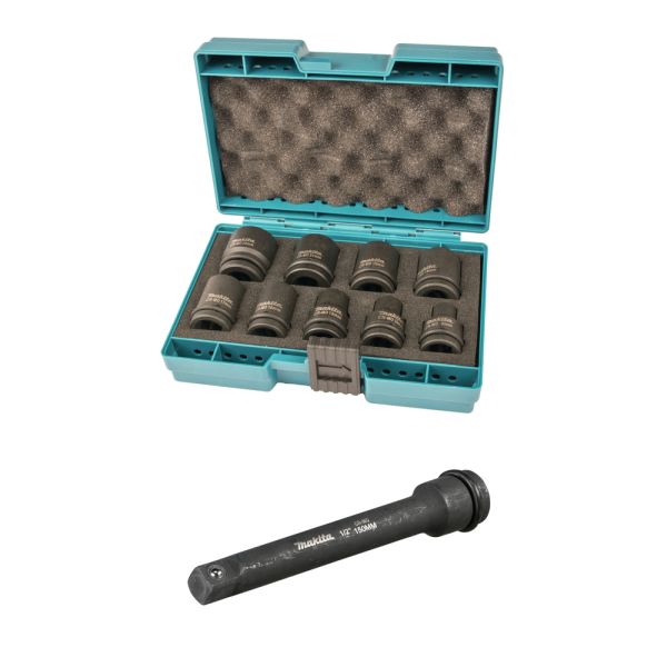 Makita Steckschlüssel Satz. 9 tlg. B-66232 + Verlängerung 150 mm - DTW1002 / DTW285 / DTW450