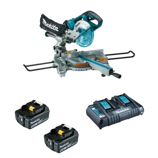 Makita DLS714NPT2 2 x 5,0 Ah + Doppel-Schnellladegerät - Akku Kapp- und Gehrungssäge 2 x 18 V