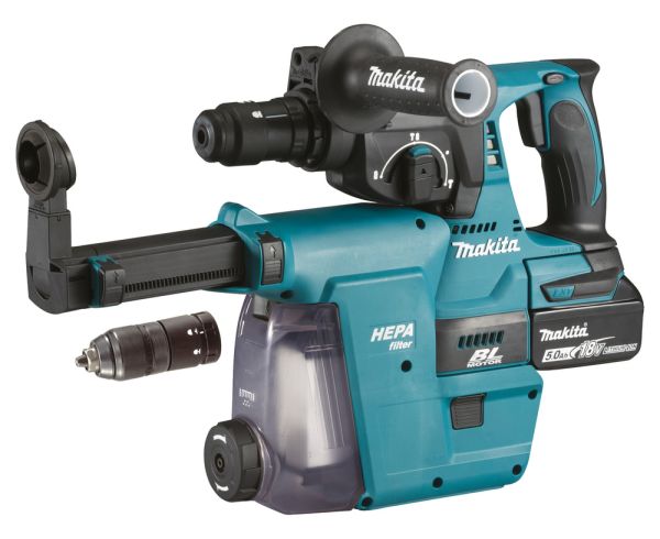 Makita DHR243RTJW 2 x 5,0 Ah mit Absaugung DX07 - Akku-Kombihammer 18 V