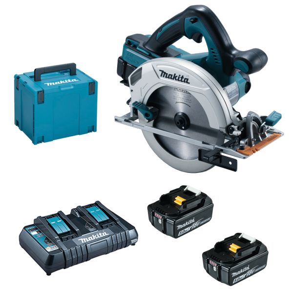 Makita DHS710PT2J 2 x 5,0 Ah + Doppellader DC18RD - Akku Handkreissäge 2 x 18 V