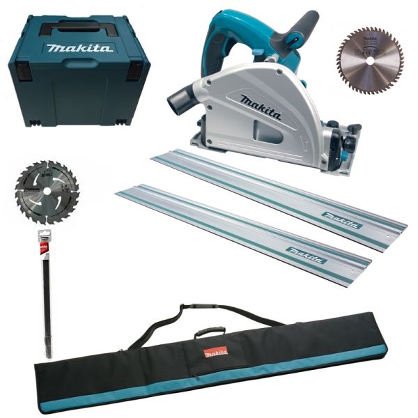 Makita SP6000J2 2 x HM Sägeblatt / Tasche / 2 x Schiene / Verbinder - Tauchsäge