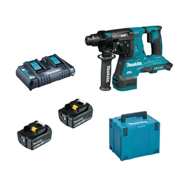 Makita DHR280PT2J 2 x 5,0 Ah + Doppellader DC18RD - Akku Kombihammer 28 mm 2 x 18 V