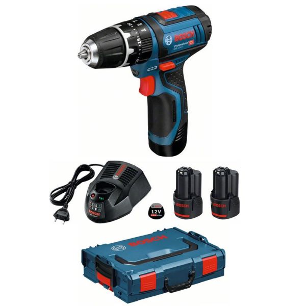 Bosch GSB 12V-15 2 x 2,0 Ah + L-Boxx - Akku Schlagbohrschrauber