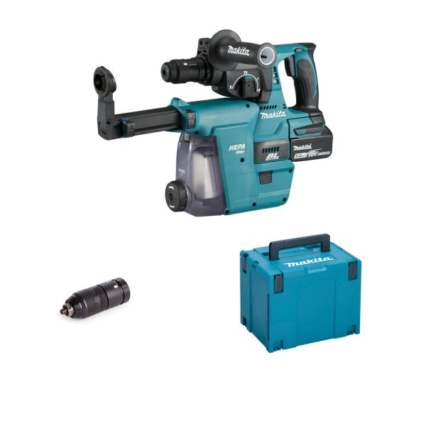 Makita DHR243ZJW inkl. DX07 - Akku Kombihammer mit Staubabsaugung 18 V