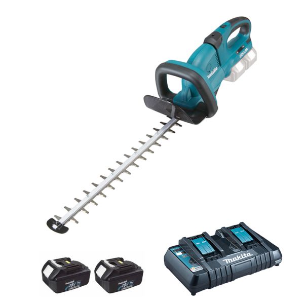 Makita DUH551RF 2 x 3,0 Ah + Doppel-Schnellladegerät DC18RD - Akku Heckenschere 2 x 18 V