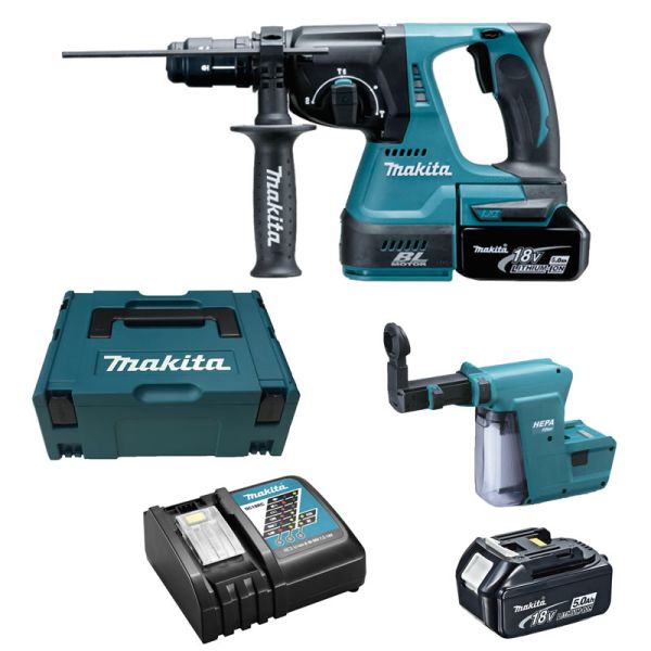 Makita DHR243RTJV 2 x 5,0 Ah mit Absaugung - Akku-Kombihammer 18 V