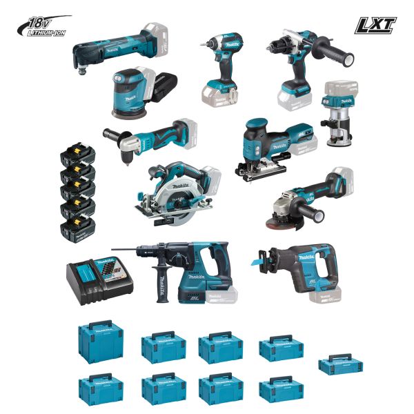 Makita Kit 1122 18V DGA506 DHR243 DHS680 DHP486 DTD153 DJV181 DDA351 DBO180 DJR188 DTM51 DRT50