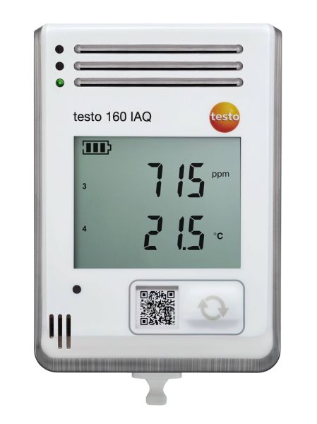 testo 160 IAQ - Funk-Datenlogger mit Display und integrierten Sensoren für Temperatur, Feuchte, CO2