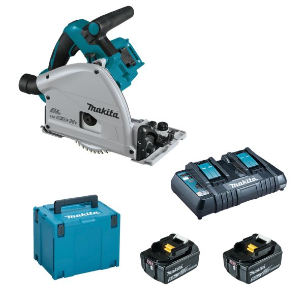 Makita DSP600PT2J 2 x 5,0 Ah + DC18RD - Akku Tauchsäge 2 x 18 V