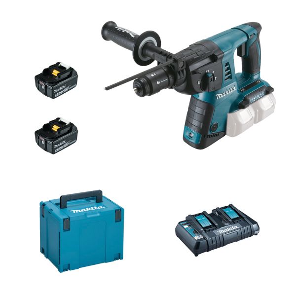 Makita DHR264PT2J 2 x 5,0 Ah + Doppellader - Akku Bohrhammer 2 x 18 V