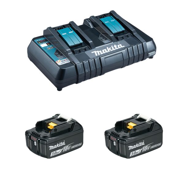 Makita Power-Source Kit 2 x 3,0 Ah ( BL1830B ) + DC18RD Doppelladegerät