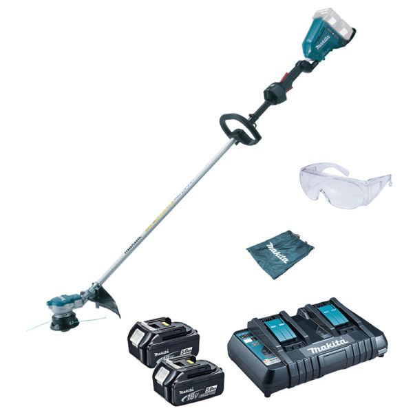 Makita DUR364LZ 2 x 5,0Ah + Doppel-Schnellladegerät DC18RD - Akku Rasentrimmer 2 x 18V